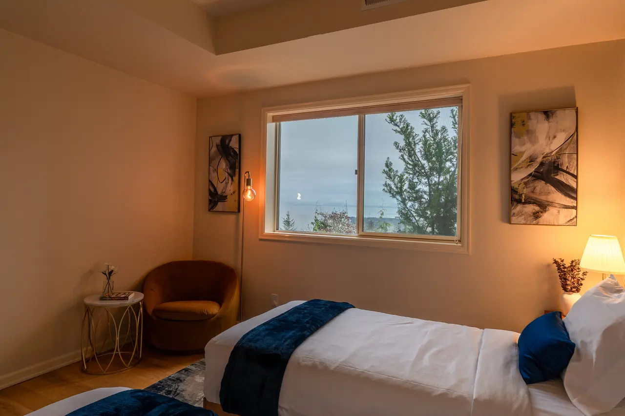 Wake up to the serene sight of the Olympic forest and a view of the Strait of Juan de Fuca