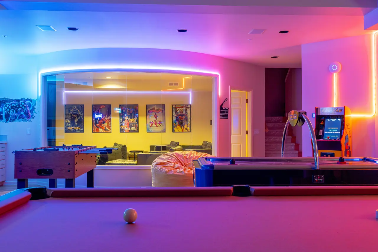 Experience the ultimate entertainment hub featuring a pool table, arcades, and a dedicated cinema theater.